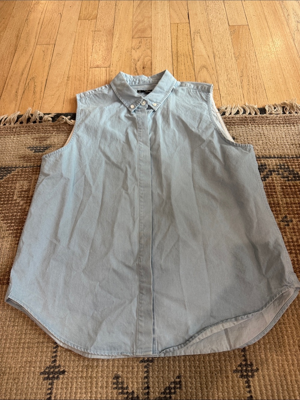Steven Alan Light Blue Sleeveless Button-Down Shirt Chambray
